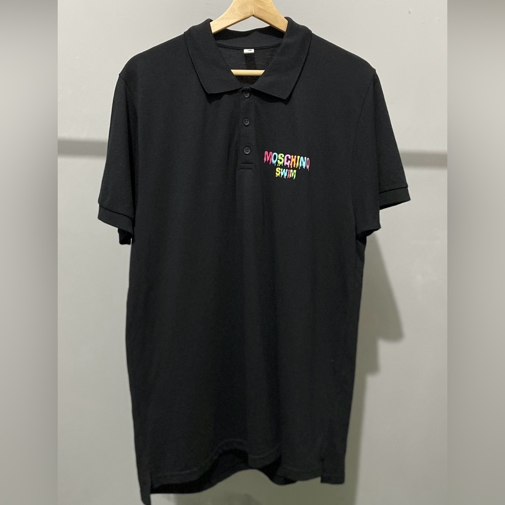 Moschino Black Polo with Colorful Logo